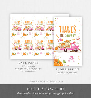 Editable Pumpkin Truck Favor Tag Drive By Birthday Favors Pink Girl Party Parade Fall Thank You Gift Tags Corjl Template Printable 0153