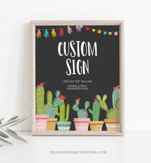 Editable Custom Sign Fiesta Cactus Sign Fiesta Decor Succulent Table Sign Shower Decor Mexican  Download Corjl Template Printable 8x10 0254