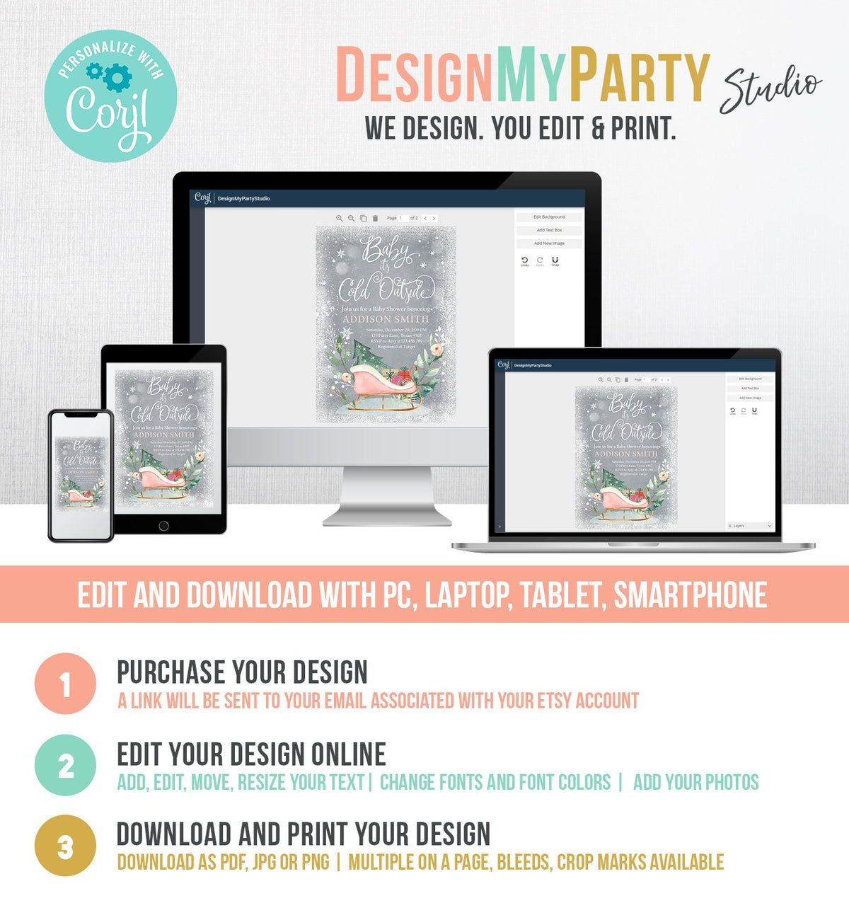 Editable Baby Its Cold Outside Winter Baby Shower Invitation It&#39;s Cold Outside Gender Neutral Pink Girl Template Instant Download Corjl 0353