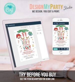 Editable Let's Get Elfed Up Christmas Party Invitation Framily Holiday Invitation Ugly Sweater Invite Elf Printable Corjl Template 0354