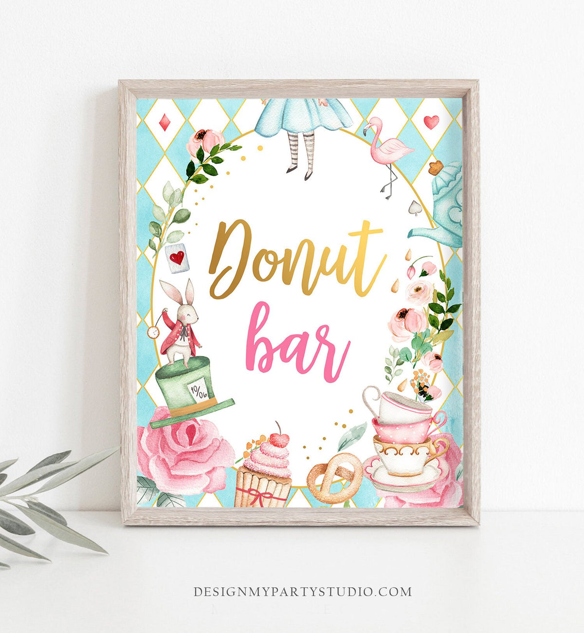 Donut Bar Sign Alice in Wonderland Party Decor Onederland Birthday Girl Table Sign Sweet Food Station Digital Download PRINTABLE 0350