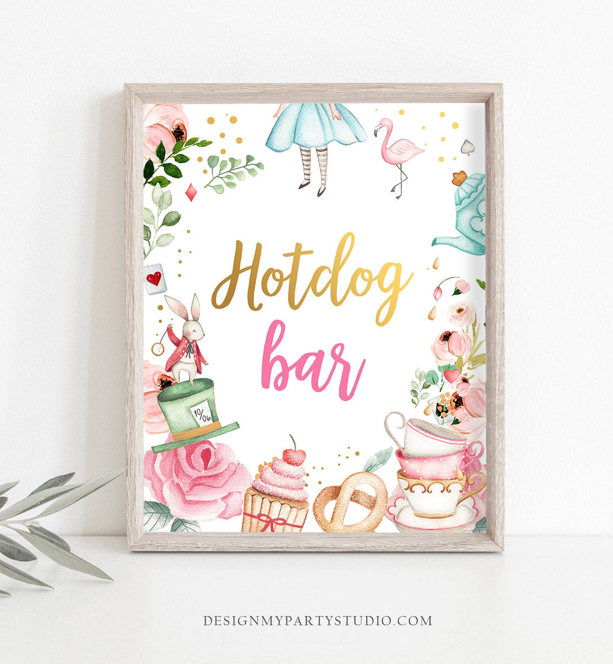 Hotdog Bar Sign Alice in Wonderland Party Decor Onederland Birthday Girl Table Sign Sweet Food Station Digital Download PRINTABLE 0350