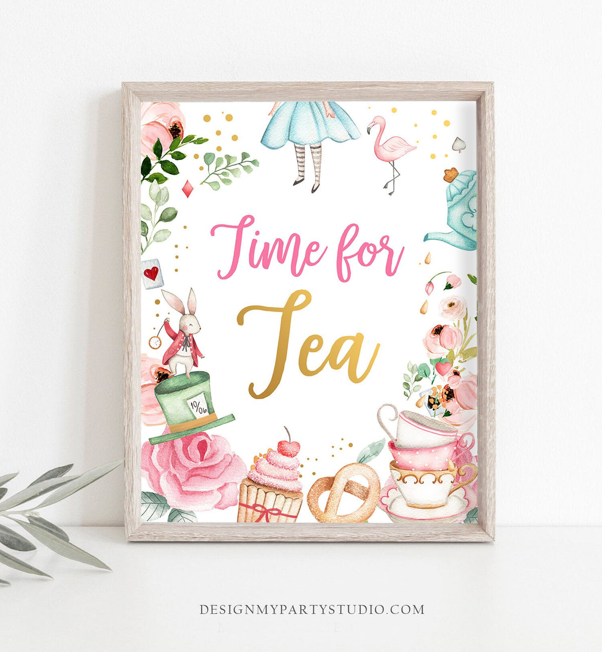 Time For Tea Sign Alice in Wonderland Party Decor Onederland Birthday Girl Table Sign Tea Hot Drinks Station Digital Download PRINTABLE 0350