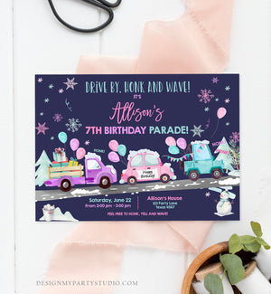 Editable Winter Drive By Birthday Invitation Parade Winter Onederland Virtual Party Invite Girl Pink Quarantine Download Digital Corjl 0333