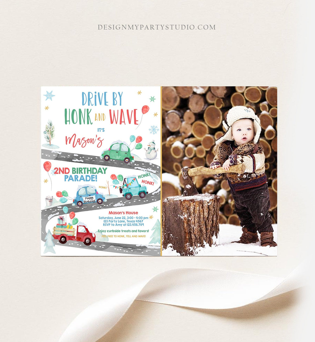 Editable Winter Drive By Birthday Invitation Parade Winter Onederland Virtual Party Invite Boy Blue Green Red Quarantine Download Corjl 0333