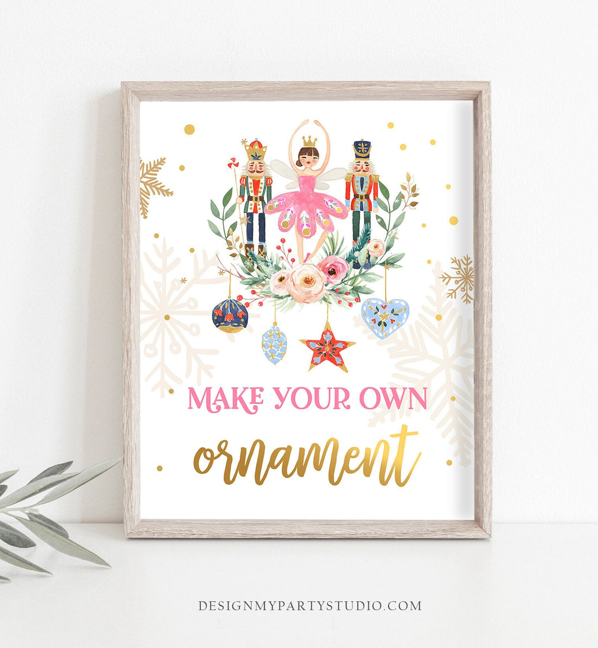 Make Your Own Ornament Station Sign Nutcracker Birthday Decor Girl Sugar Plum Fairy Pink Nutcracker Ballet Favor Download Printable 0352