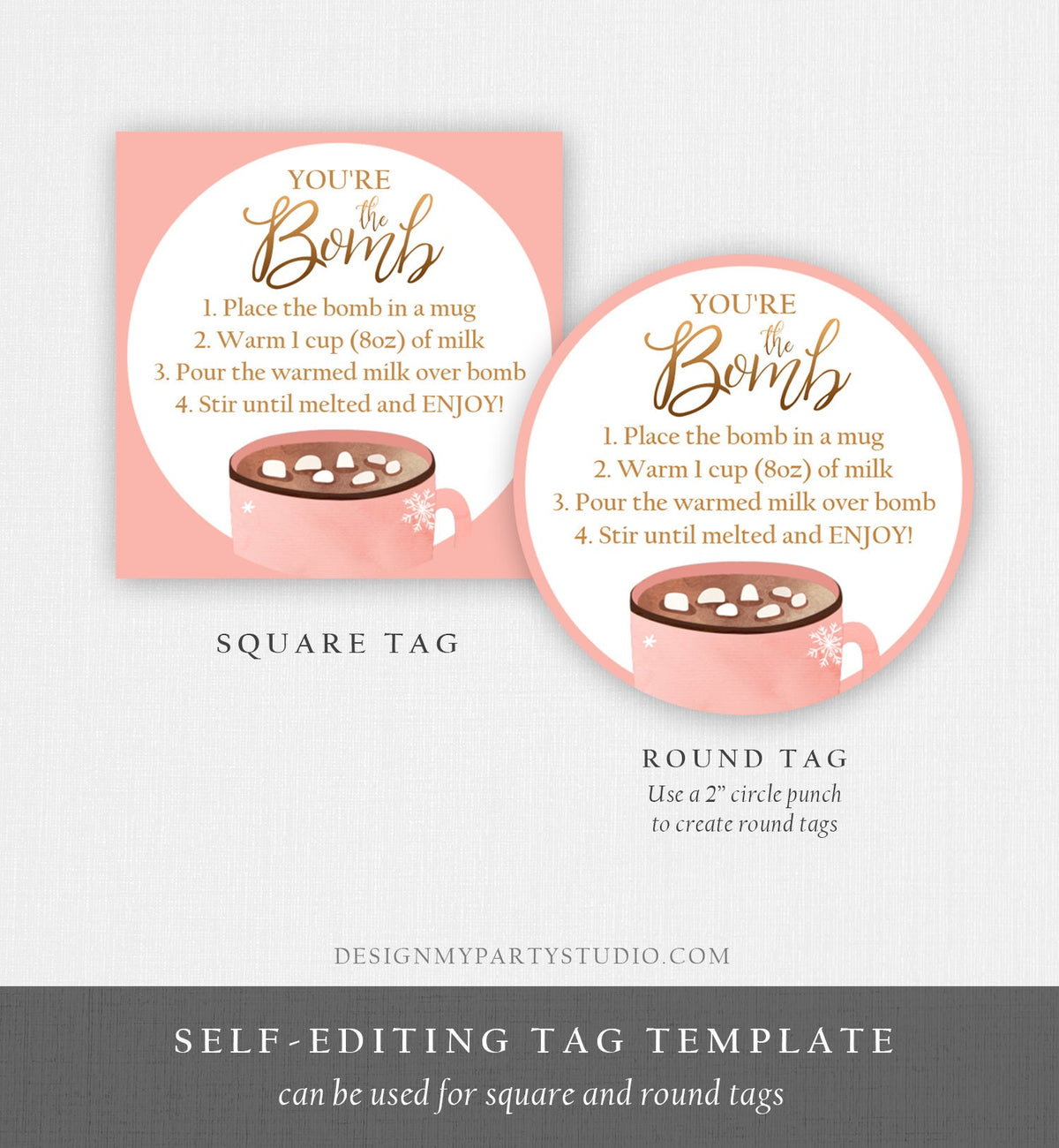 Editable Hot Chocolate Bomb Tags Bomb Instructions Cookies and Cocoa Favor Tags Winter Christmas You&#39;re The Bomb Digital PRINTABLE 0353