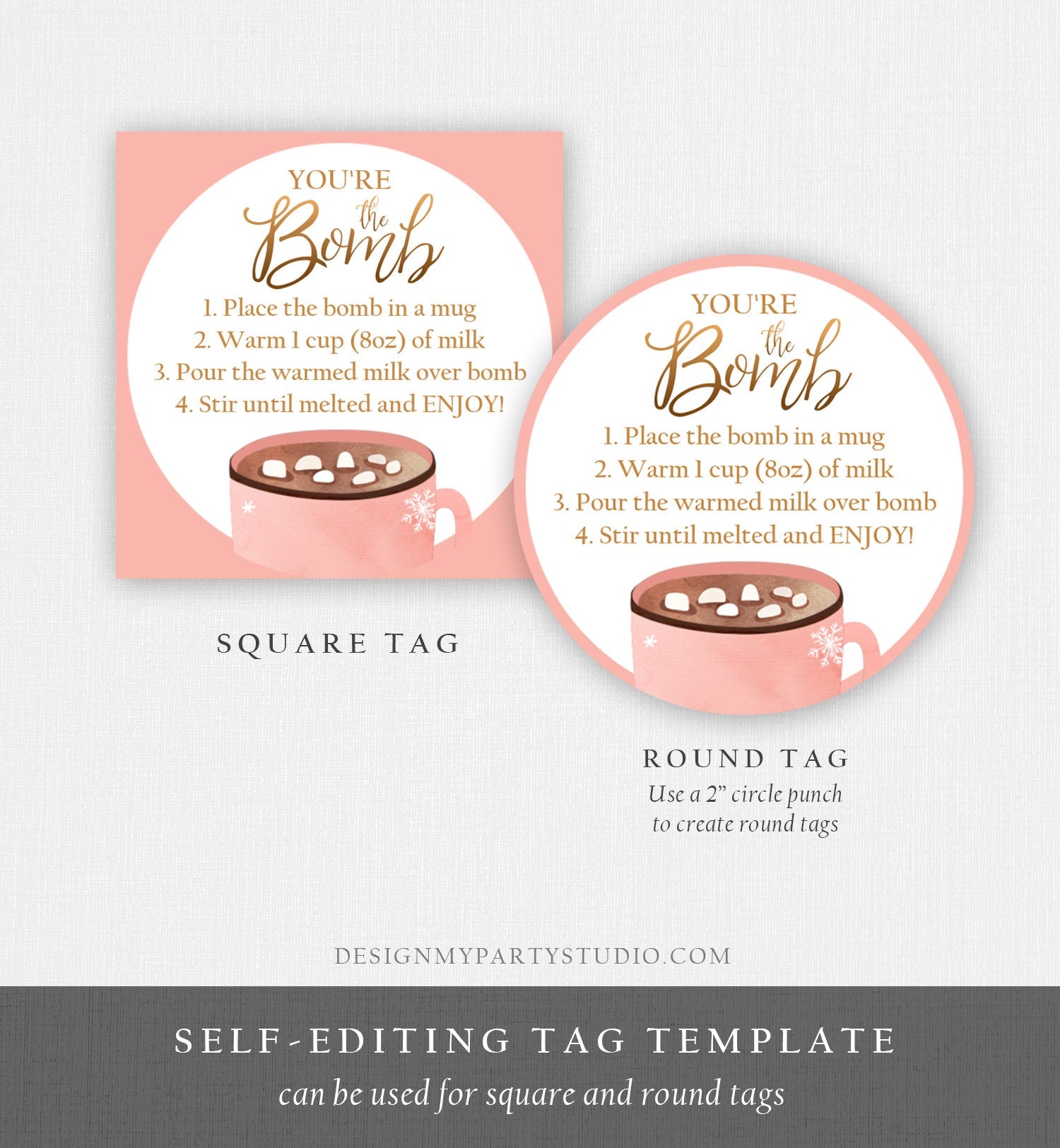 Editable Hot Chocolate Bomb Tags Bomb Instructions Cookies and Cocoa Favor Tags Winter Christmas You're The Bomb Digital PRINTABLE 0353