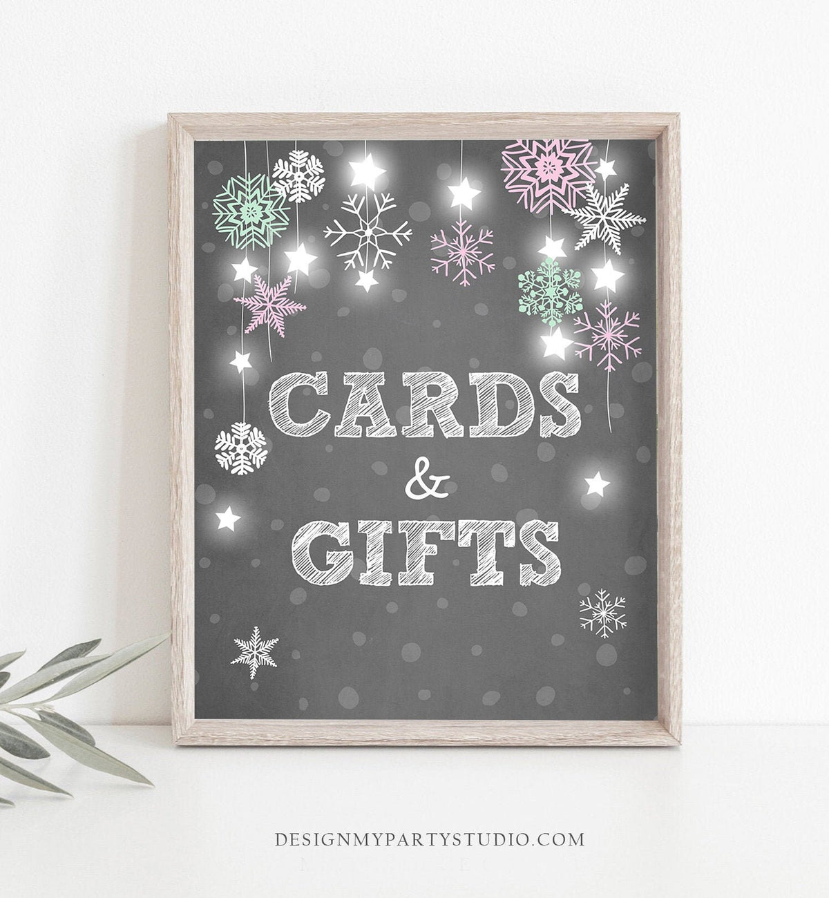 Cards and Gifts Sign Winter Birthday Party Sign Girl Pink Thank You Favors First Birthday 1st Onederland Wonderland Digital PRINTABLE 0057