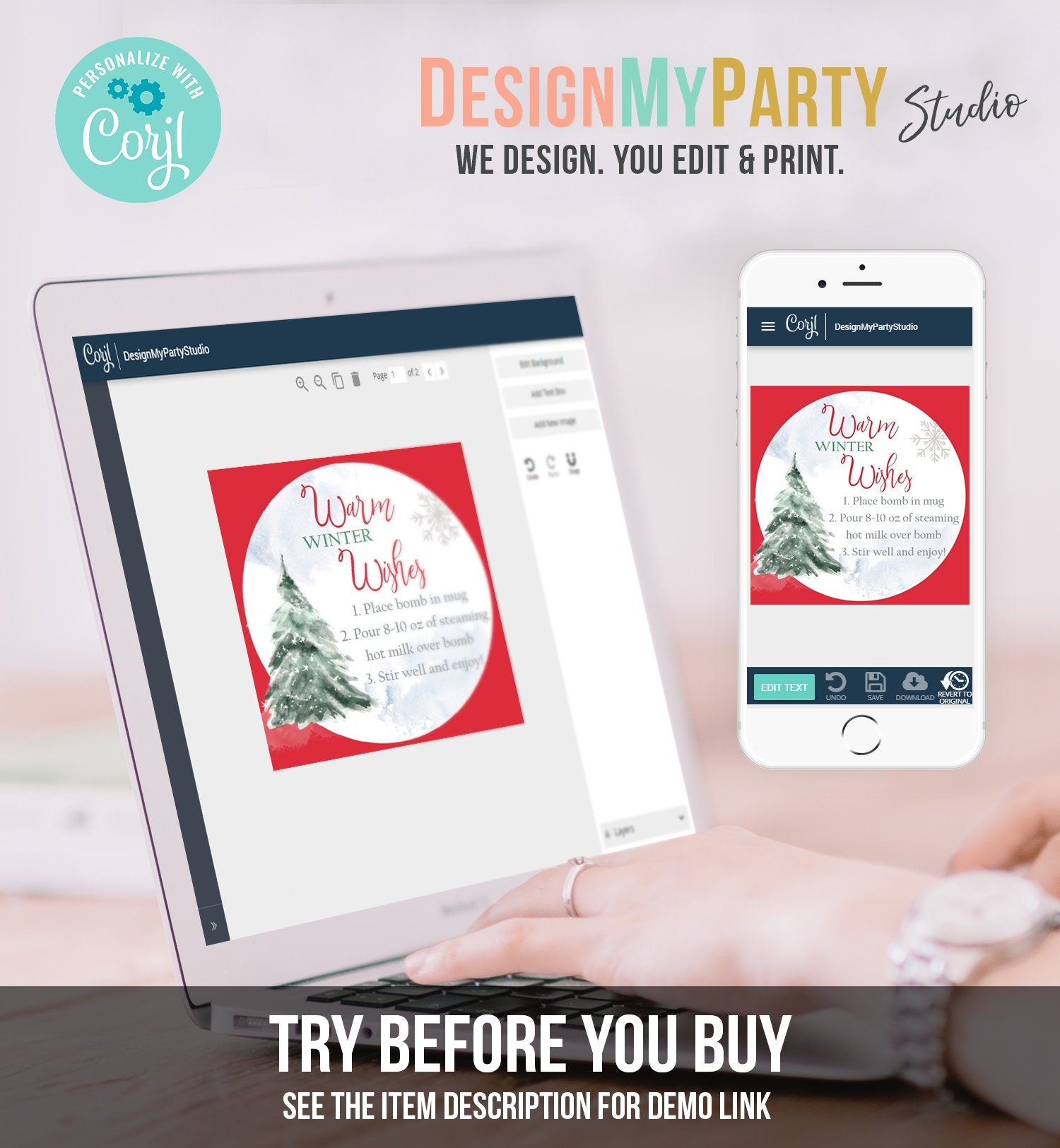 Editable Hot Chocolate Bomb Tags Bomb Instructions Hot Cocoa Tags Bomb Label Tree Winter Christmas Warm Winter Wishes Digital PRINTABLE 0363