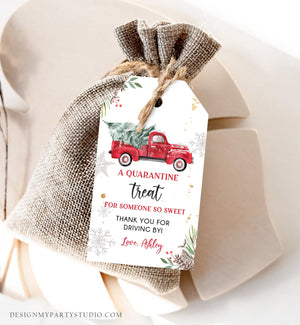 Editable Drive By Favor Tag Drive Through Baby Shower Bridal Shower Birthday Thank You Gift Quarantine Red Truck Winter Christmas Corjl 0356