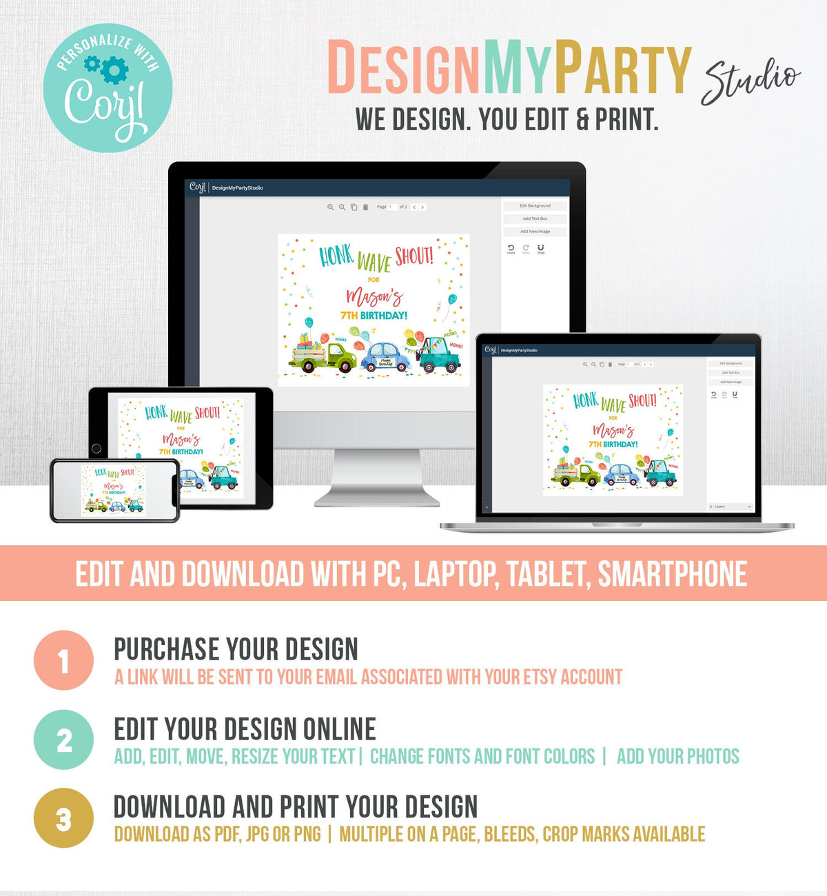 Editable Drive By Birthday Sign Welcome Boy Quarantine Party Poster Honk Wave Birthday Parade Sign Blue Zoom Corjl Template Printable 0333