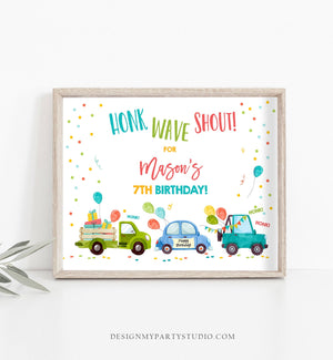 Editable Drive By Birthday Sign Welcome Boy Quarantine Party Poster Honk Wave Birthday Parade Sign Blue Zoom Corjl Template Printable 0333