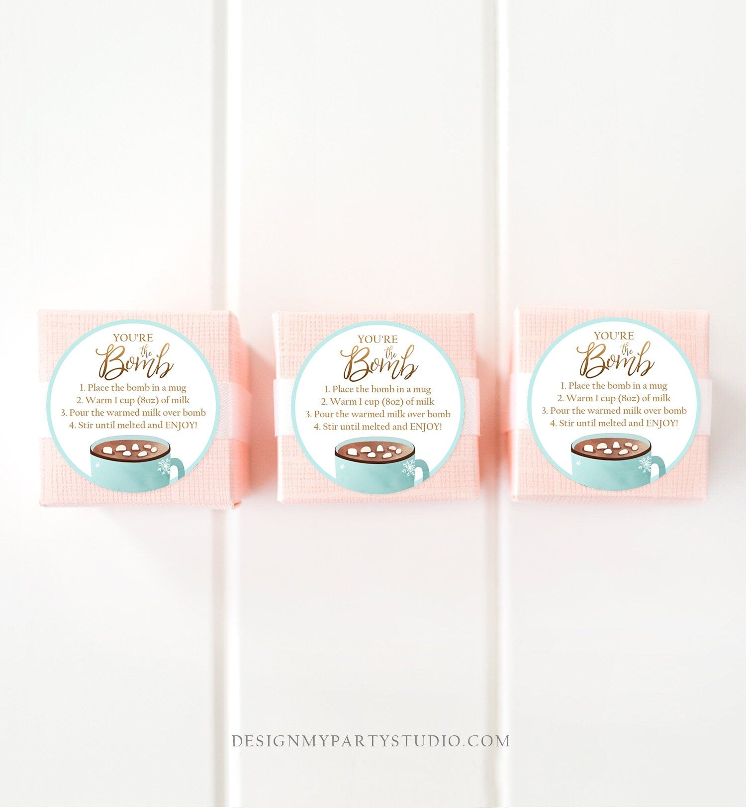 Editable Hot Chocolate Bomb Tags Bomb Instructions Cookies and Cocoa Favor Tags Winter Christmas You're The Bomb Blue Digital PRINTABLE 0353