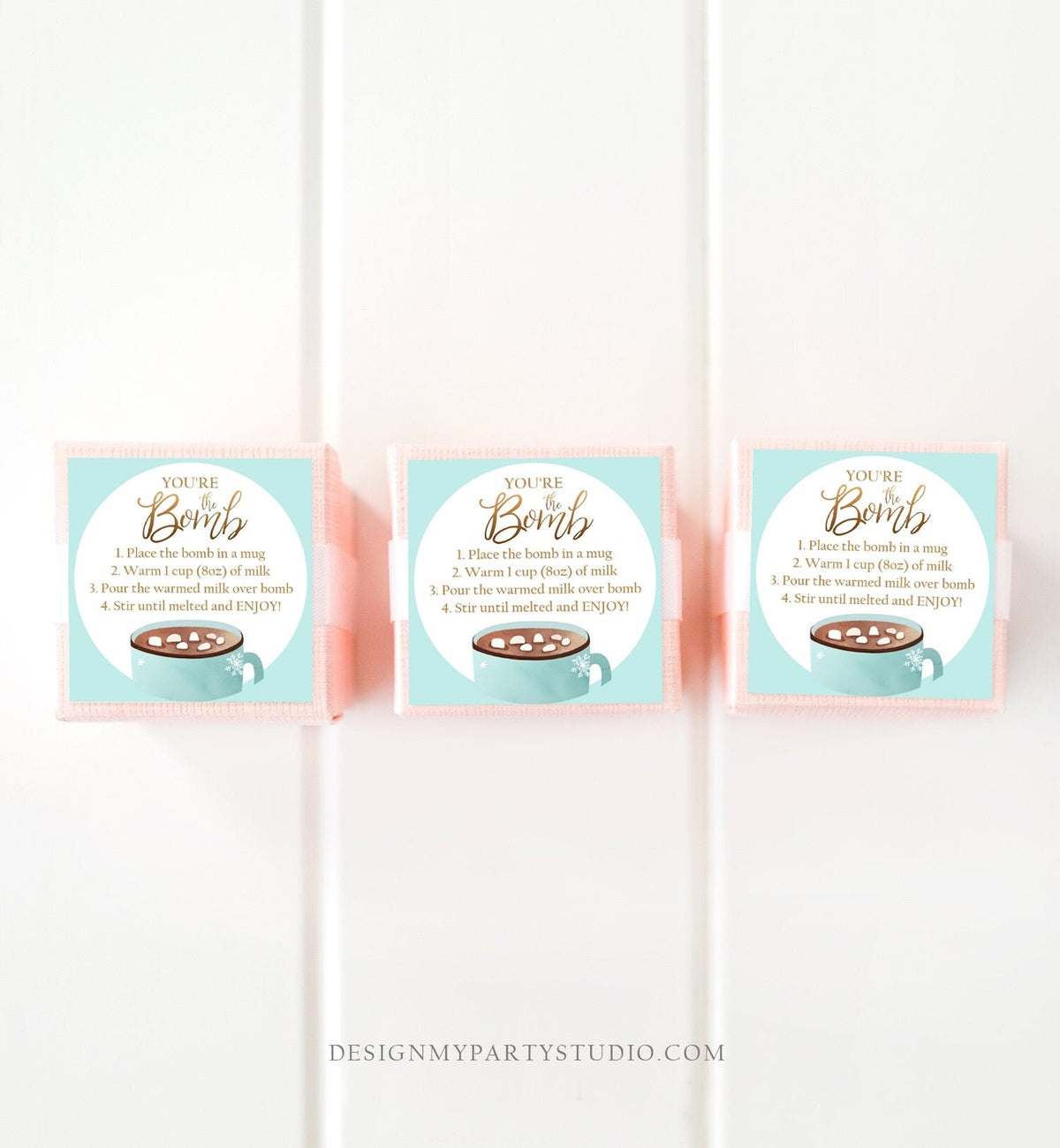 Editable Hot Chocolate Bomb Tags Bomb Instructions Cookies and Cocoa Favor Tags Winter Christmas You&#39;re The Bomb Blue Digital PRINTABLE 0353