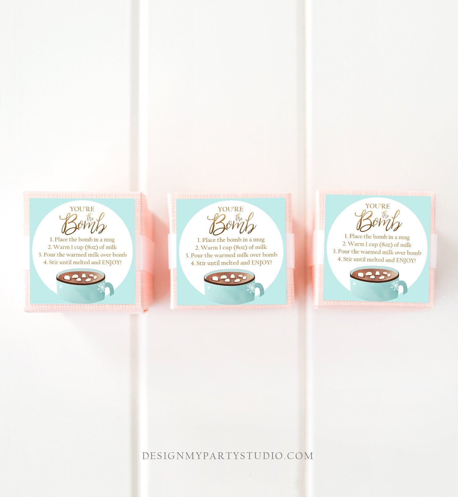 Editable Hot Chocolate Bomb Tags Bomb Instructions Cookies and Cocoa Favor Tags Winter Christmas You're The Bomb Blue Digital PRINTABLE 0353