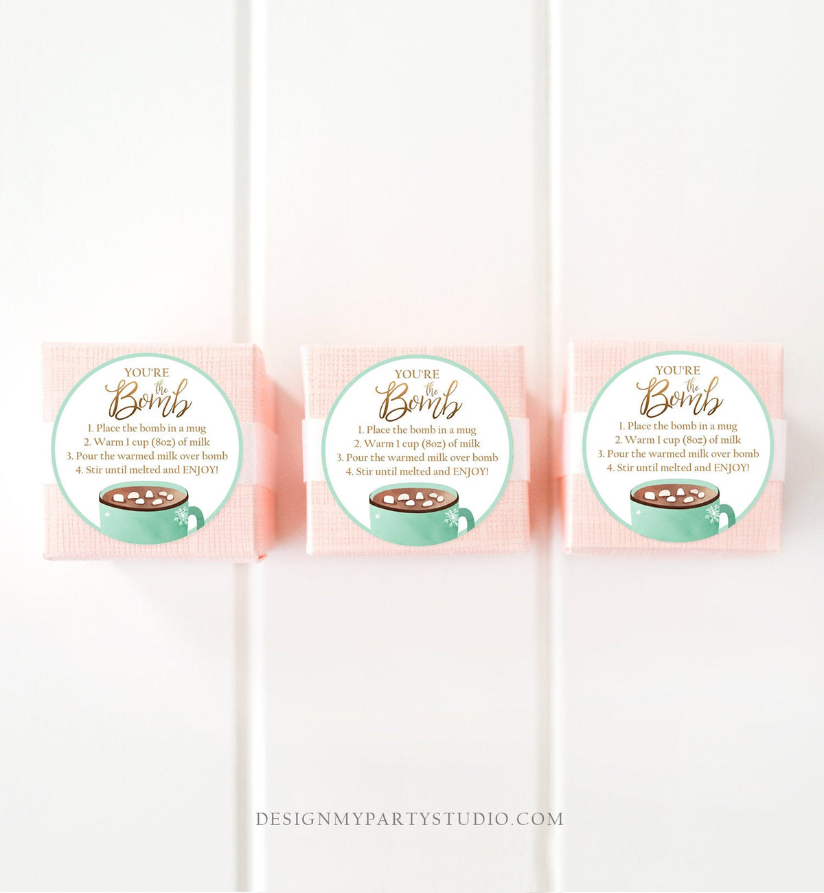 Editable Hot Chocolate Bomb Tags Bomb Instructions Cookies and Cocoa Favor Tag Winter Christmas You&#39;re The Bomb Green Digital PRINTABLE 0353
