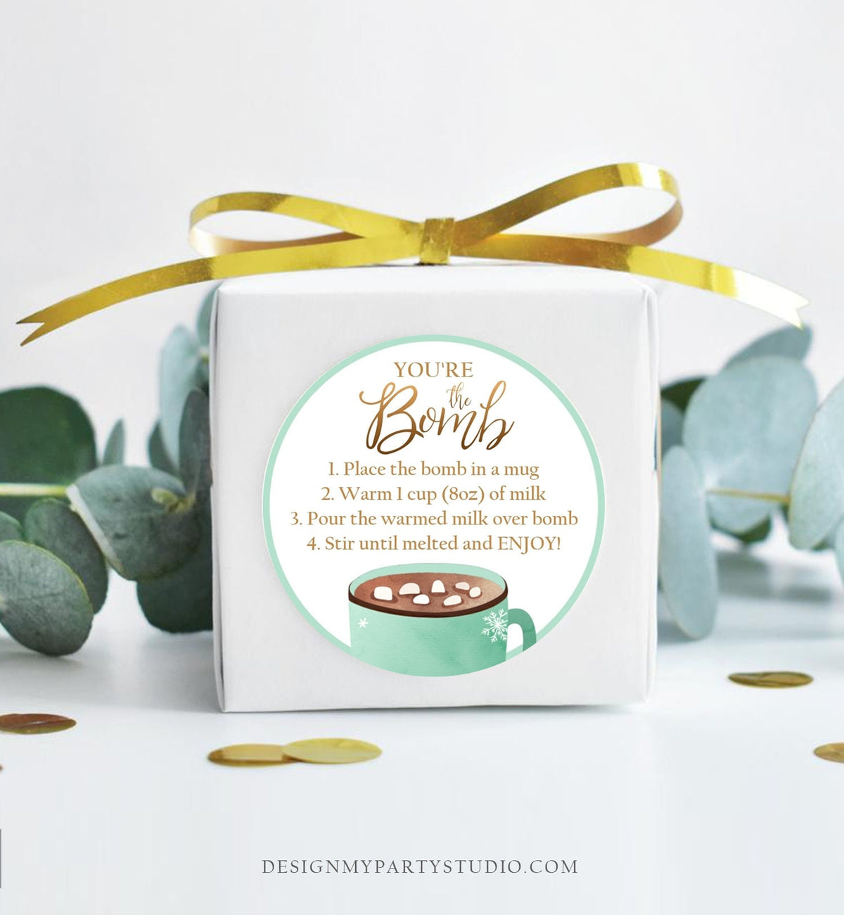 Editable Hot Chocolate Bomb Tags Bomb Instructions Cookies and Cocoa Favor Tag Winter Christmas You&#39;re The Bomb Green Digital PRINTABLE 0353