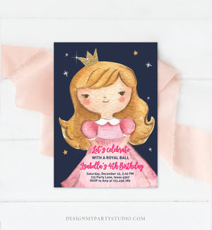 Editable Princess Birthday Invitation Girl Pink Gold Royal Ball Royal Birthday First ANY AGE Crown Download Corjl Template Printable 0171