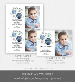 Editable Two the Moon 2nd Birthday Invitation Space Astronaut Love you to the Moon Galaxy Download Printable Template Digital Corjl 0357