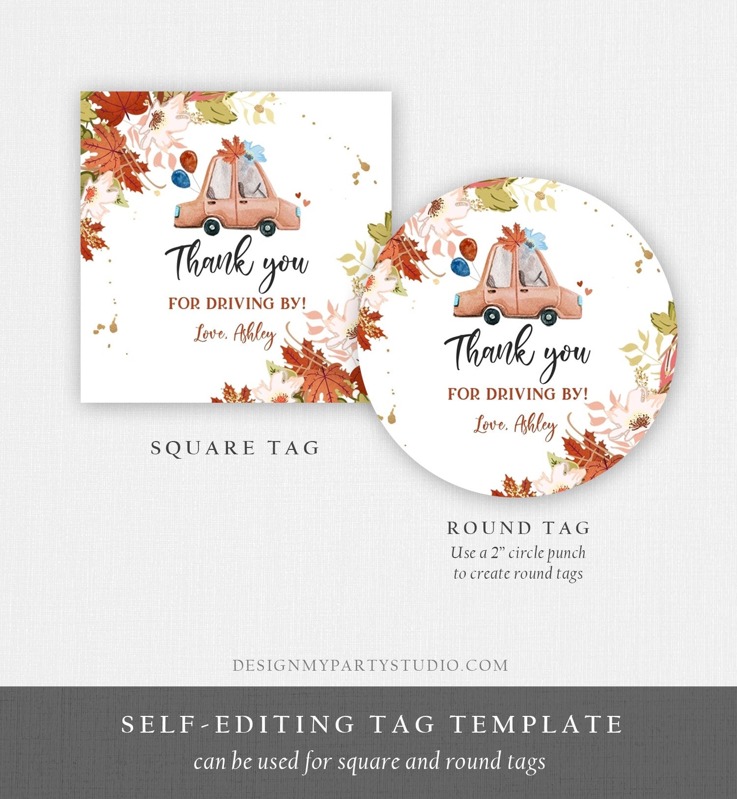 Editable Drive By Favor Tag Fall Drive Through Baby Shower Bridal Shower Birthday Thank You Stickers Quarantine Autumn Blue Boy Corjl 0335