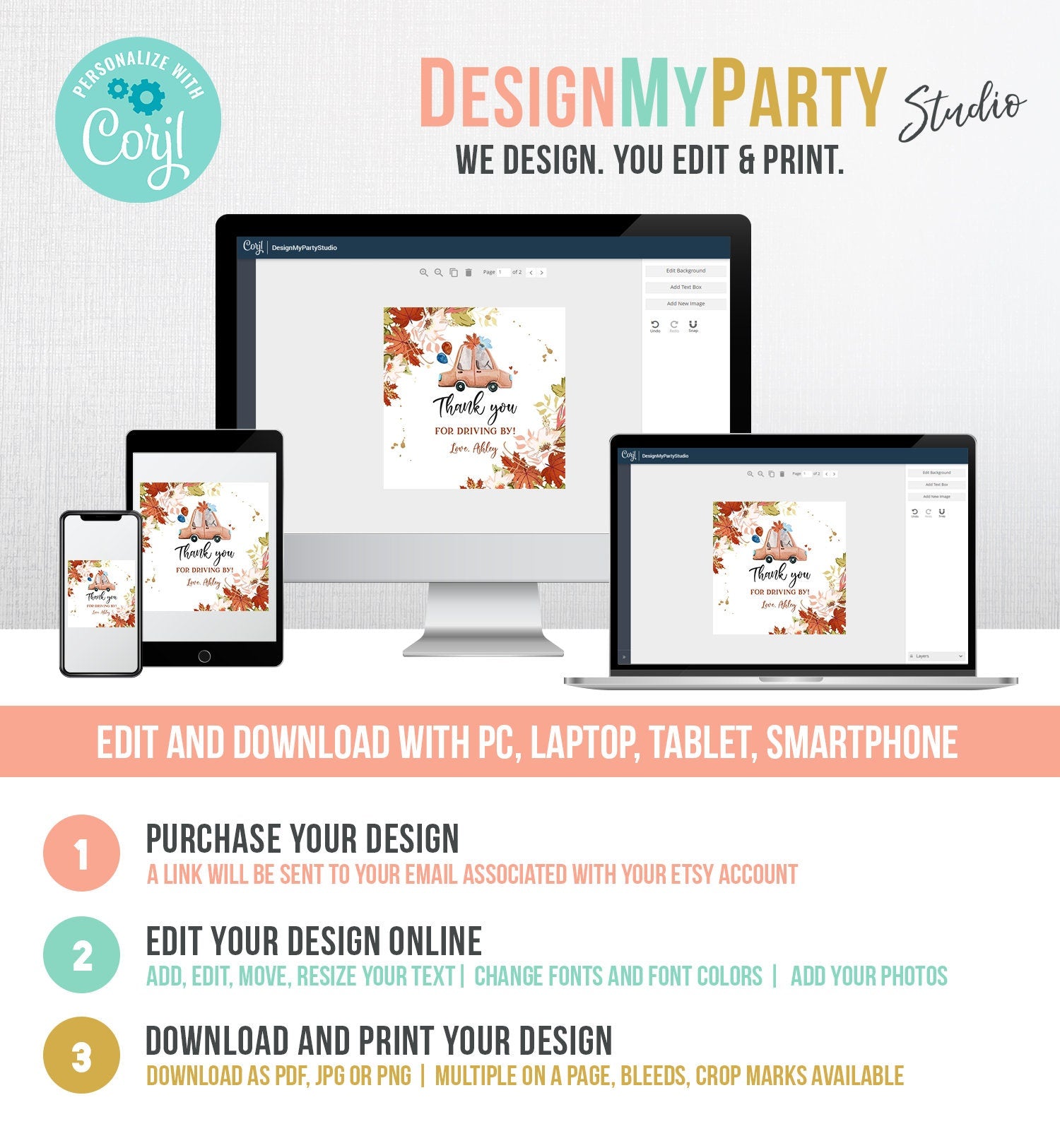 Editable Drive By Favor Tag Fall Drive Through Baby Shower Bridal Shower Birthday Thank You Stickers Quarantine Autumn Blue Boy Corjl 0335