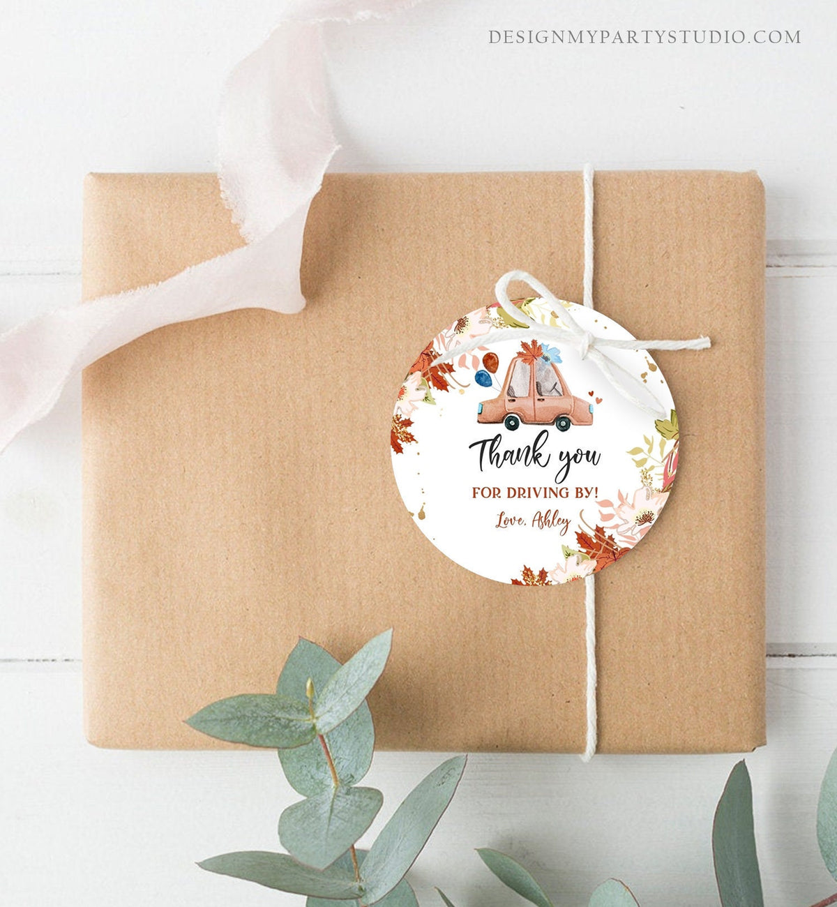 Editable Drive By Favor Tag Fall Drive Through Baby Shower Bridal Shower Birthday Thank You Stickers Quarantine Autumn Blue Boy Corjl 0335