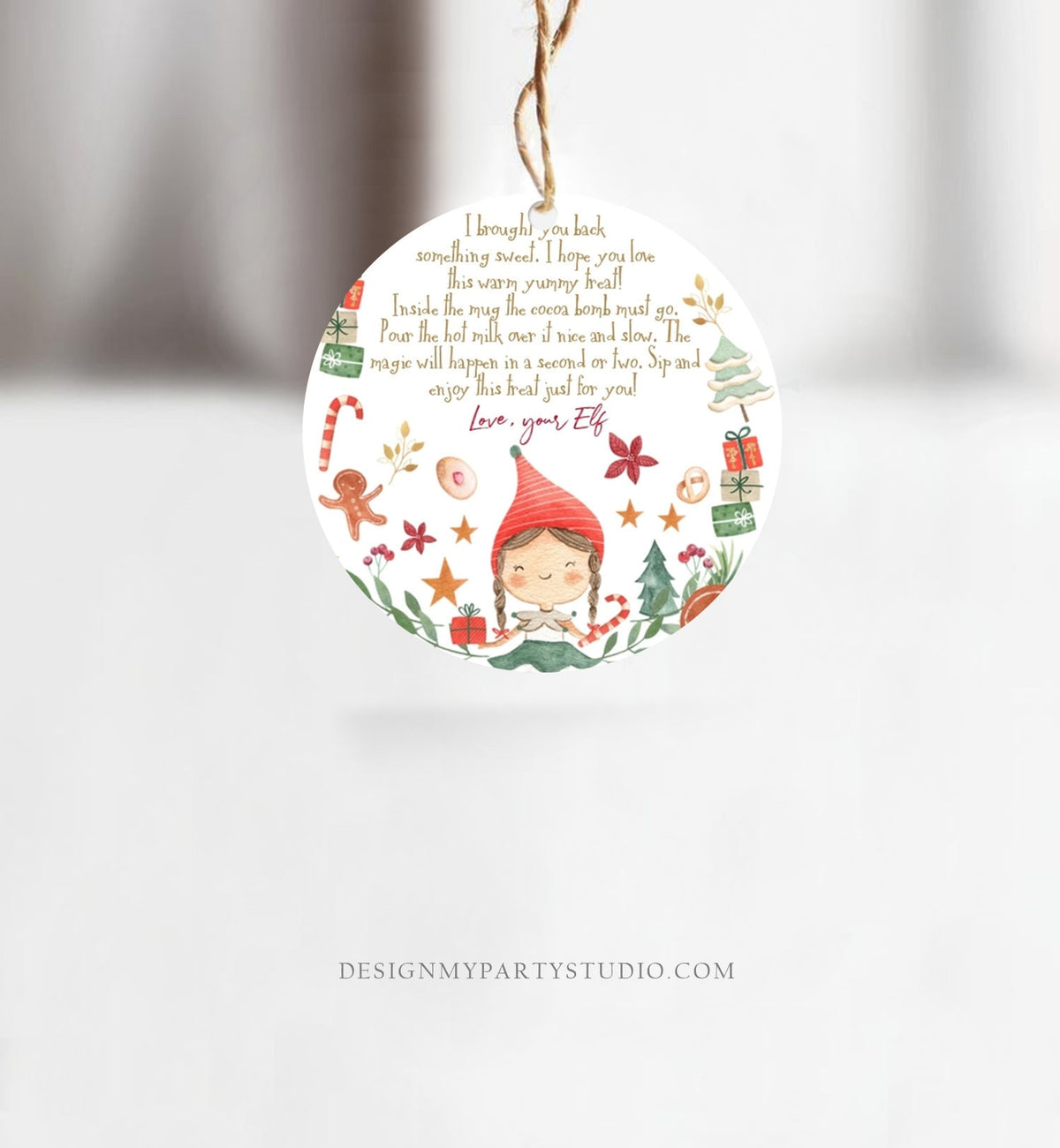 Editable Elf Hot Chocolate Bomb Tags Bomb Instructions Cocoa Favor Tags Elf Party Christmas Elf Visit Elf Birthday Digital PRINTABLE 0358