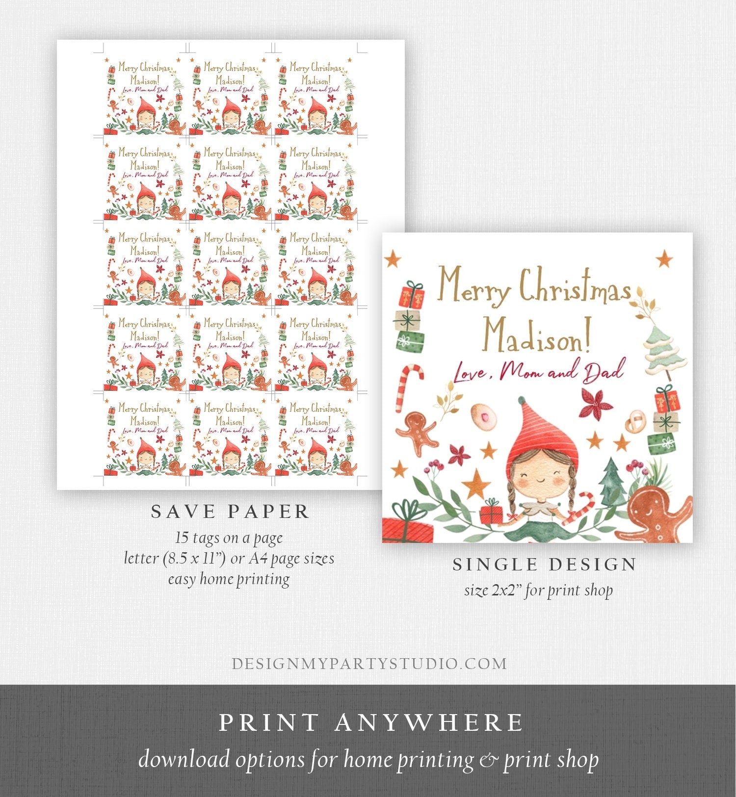 Editable Elf Christmas Stickers Christmas Gift Labels Merry Christmas Tags Gift Tags Xmas Favor Tags Elf Kids Santa Digital PRINTABLE 0358