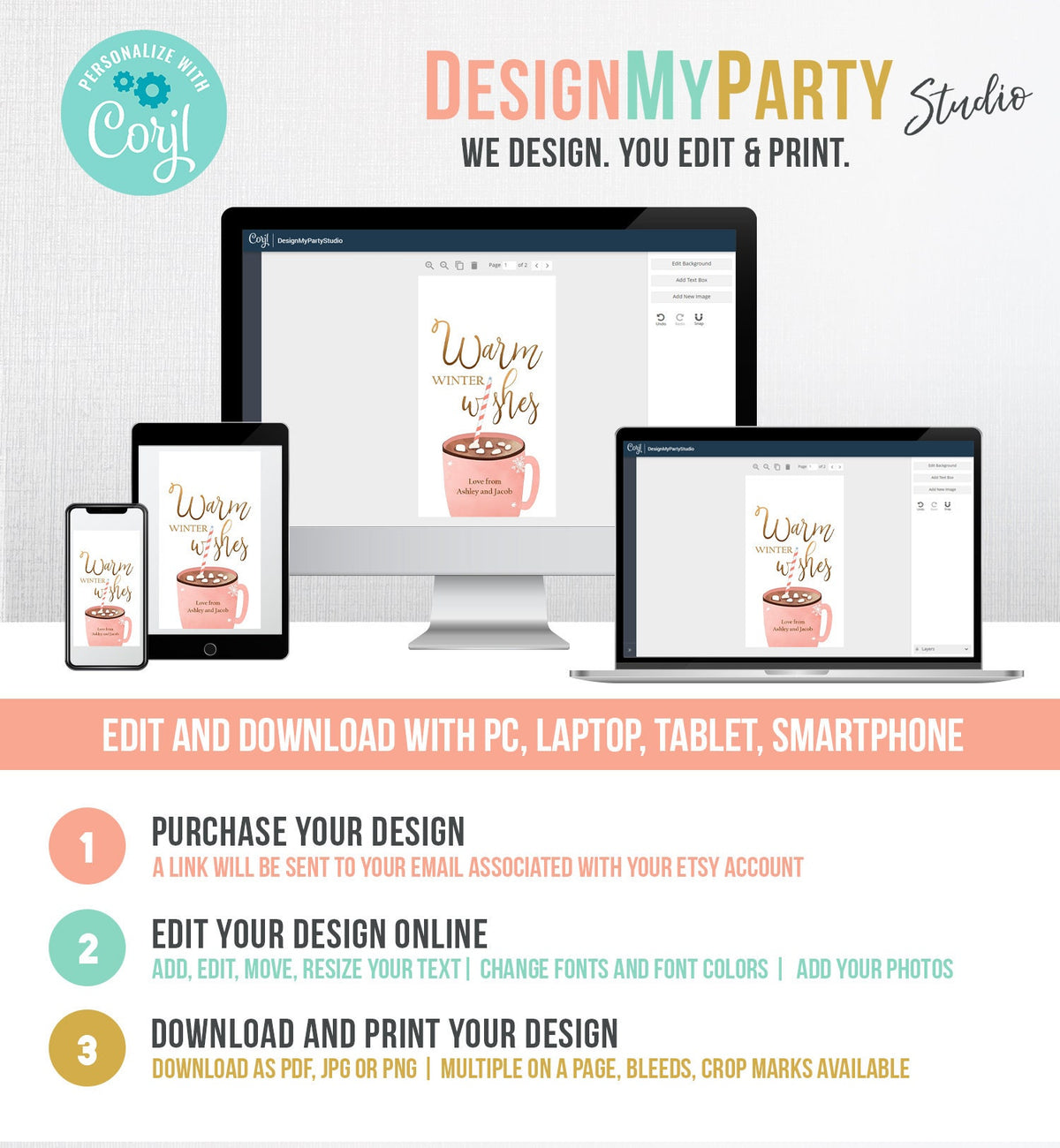 Editable Warm Wishes Tag Personalized Christmas Tag Hot Cocoa Tag Holiday Gift Tag Hot Chocolate Tag Download Printable Template Corjl 0353