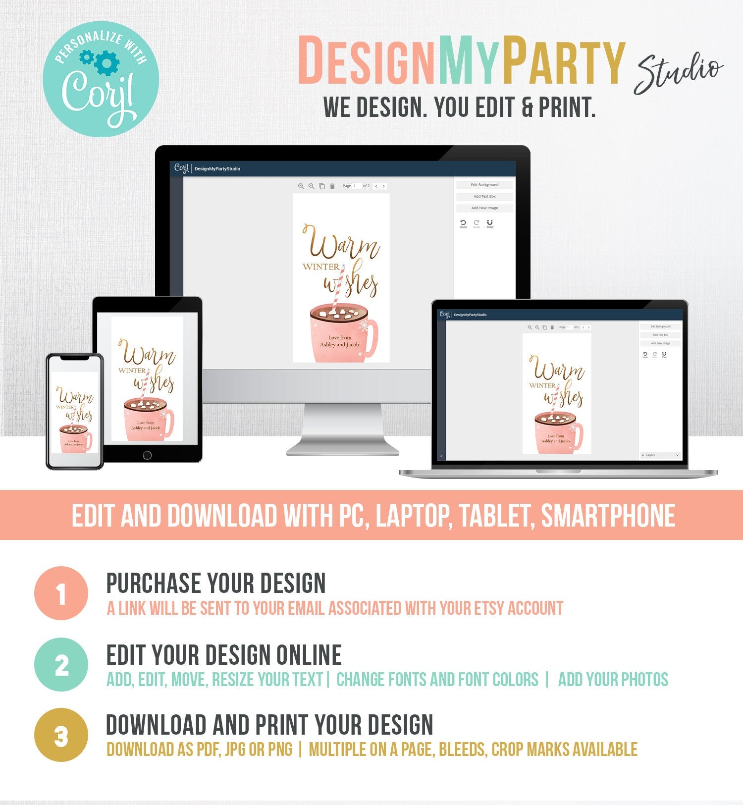 Editable Warm Wishes Tag Personalized Christmas Tag Hot Cocoa Tag Holiday Gift Tag Hot Chocolate Tag Download Printable Template Corjl 0353