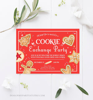 Editable Holiday Cookie Exchange Party Invitation Oh Snap Cookie Christmas Holiday Party Red Invite Download Printable Template Corjl 0360