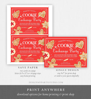 Editable Holiday Cookie Exchange Party Invitation Oh Snap Cookie Christmas Holiday Party Red Invite Download Printable Template Corjl 0360