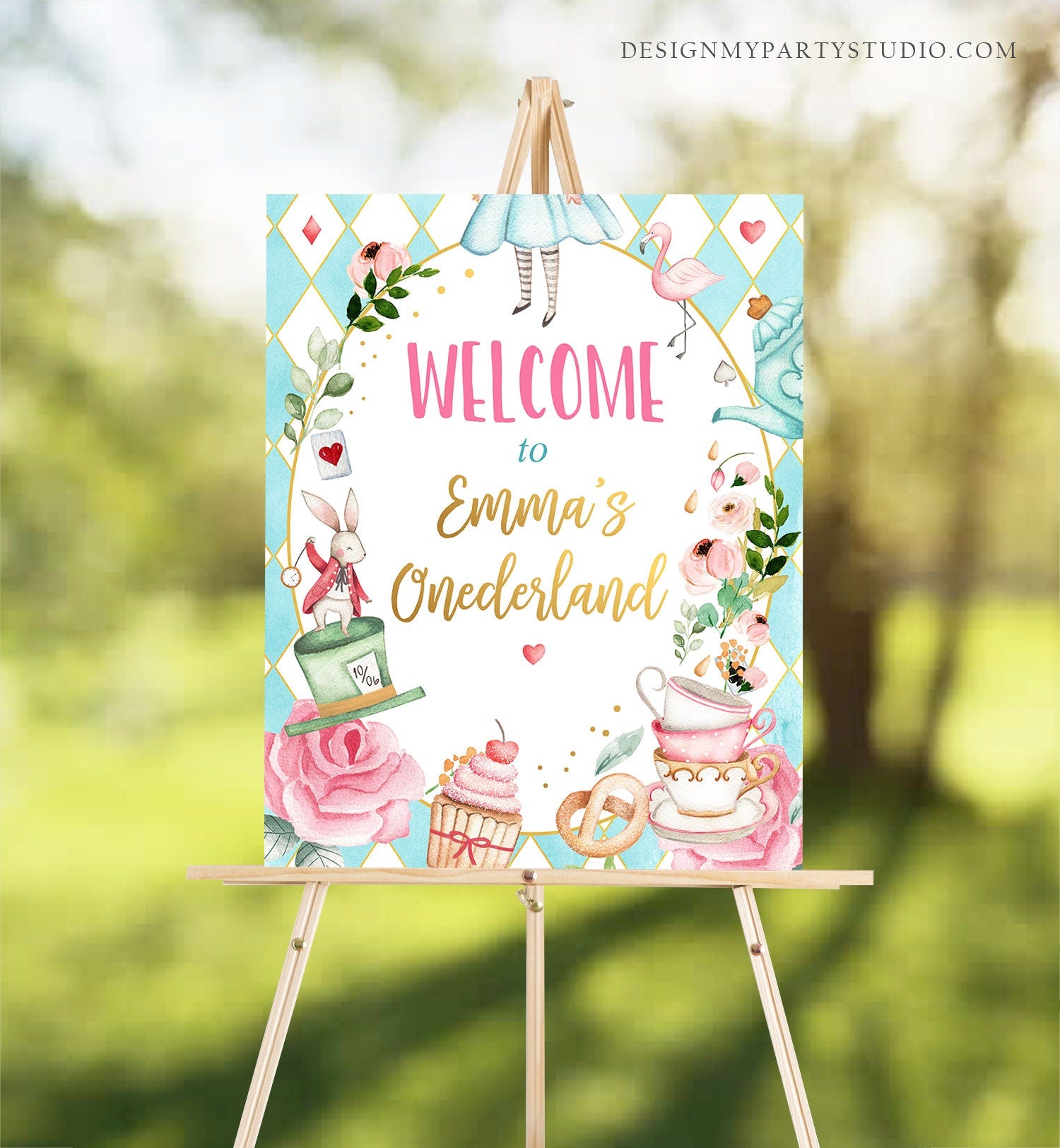 Editable Alice in Wonderland Welcome Sign Alice in Onederland Birthday - Design My Party Studio for Downloadable Alice In Wonderland Free Printable Signs