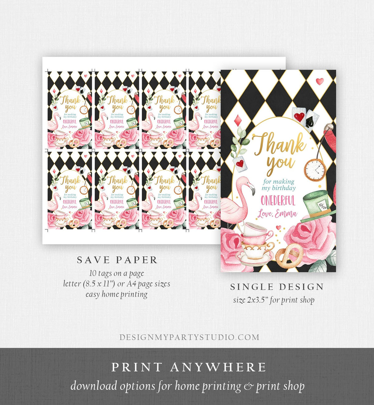 Editable Alice in Wonderland Favor Tags Alice in Onederland Thank You Tags Girl 1st Birthday Tea Party Gift Tag Digital Corjl Template 0350