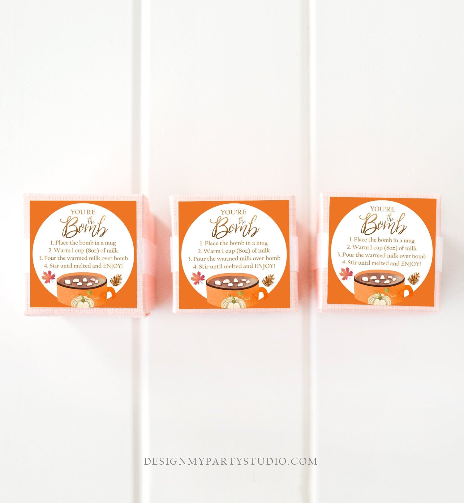 Editable Fall Hot Chocolate Bomb Tags Bomb Instructions Thanksgiving Pumpkin Orange Favor Tags You're The Bomb Tag Digital PRINTABLE 0353