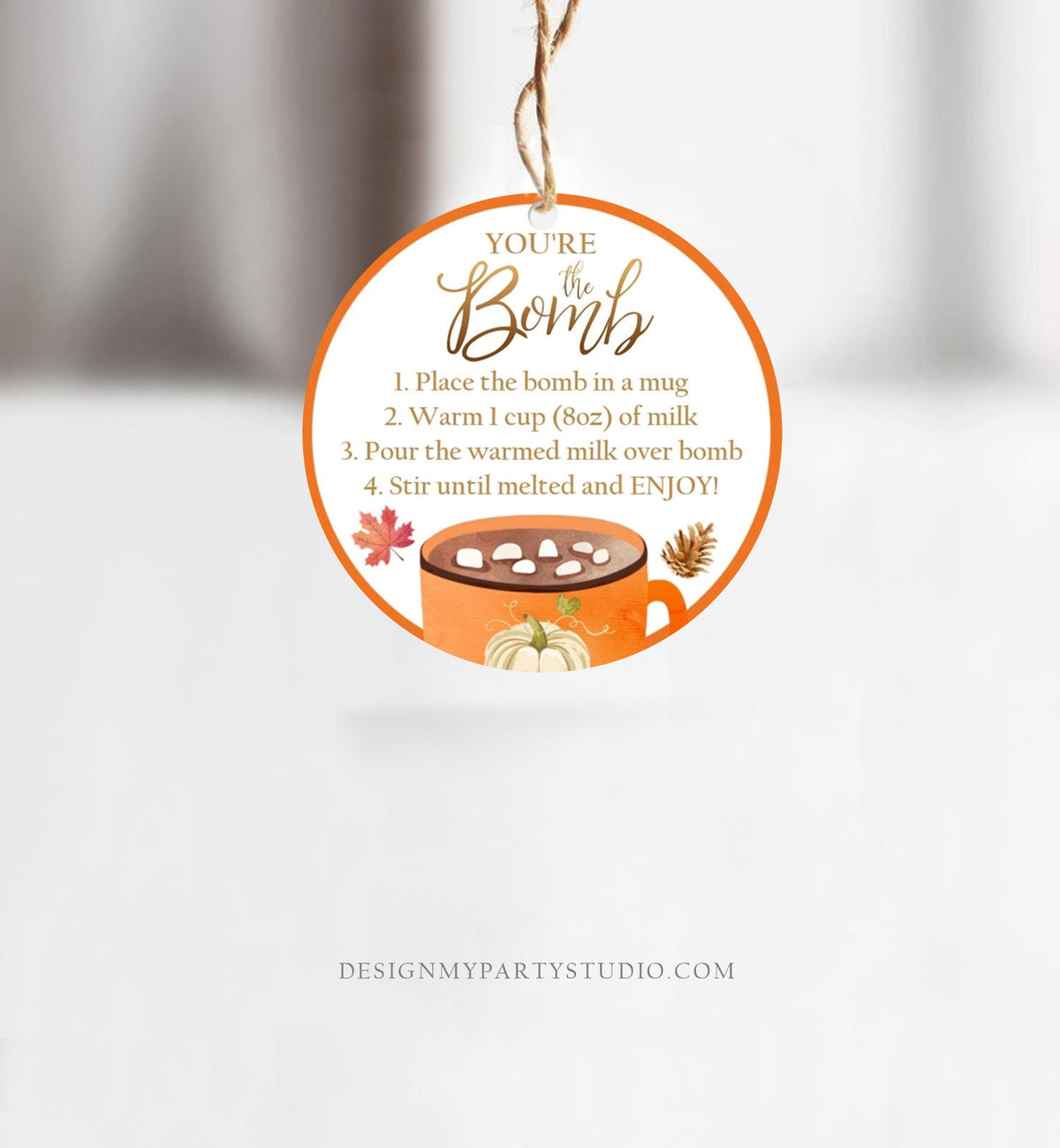 Editable Fall Hot Chocolate Bomb Tags Bomb Instructions Thanksgiving Pumpkin Orange Favor Tags You're The Bomb Tag Digital PRINTABLE 0353