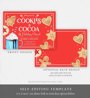 Editable Cookies and Cocoa Invitation Hot Cocoa Party Invite Hot Chocolate Holiday Cookie Exchange Download Printable Template Corjl 0360
