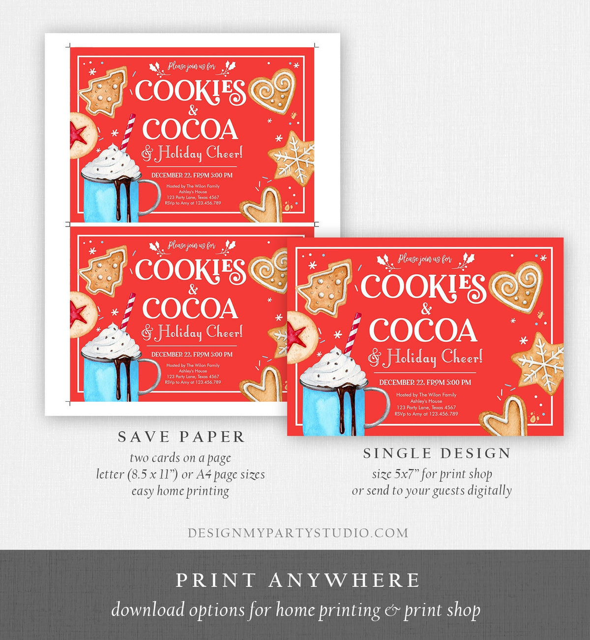 Editable Cookies and Cocoa Invitation Hot Cocoa Party Invite Hot Chocolate Holiday Cookie Exchange Download Printable Template Corjl 0360
