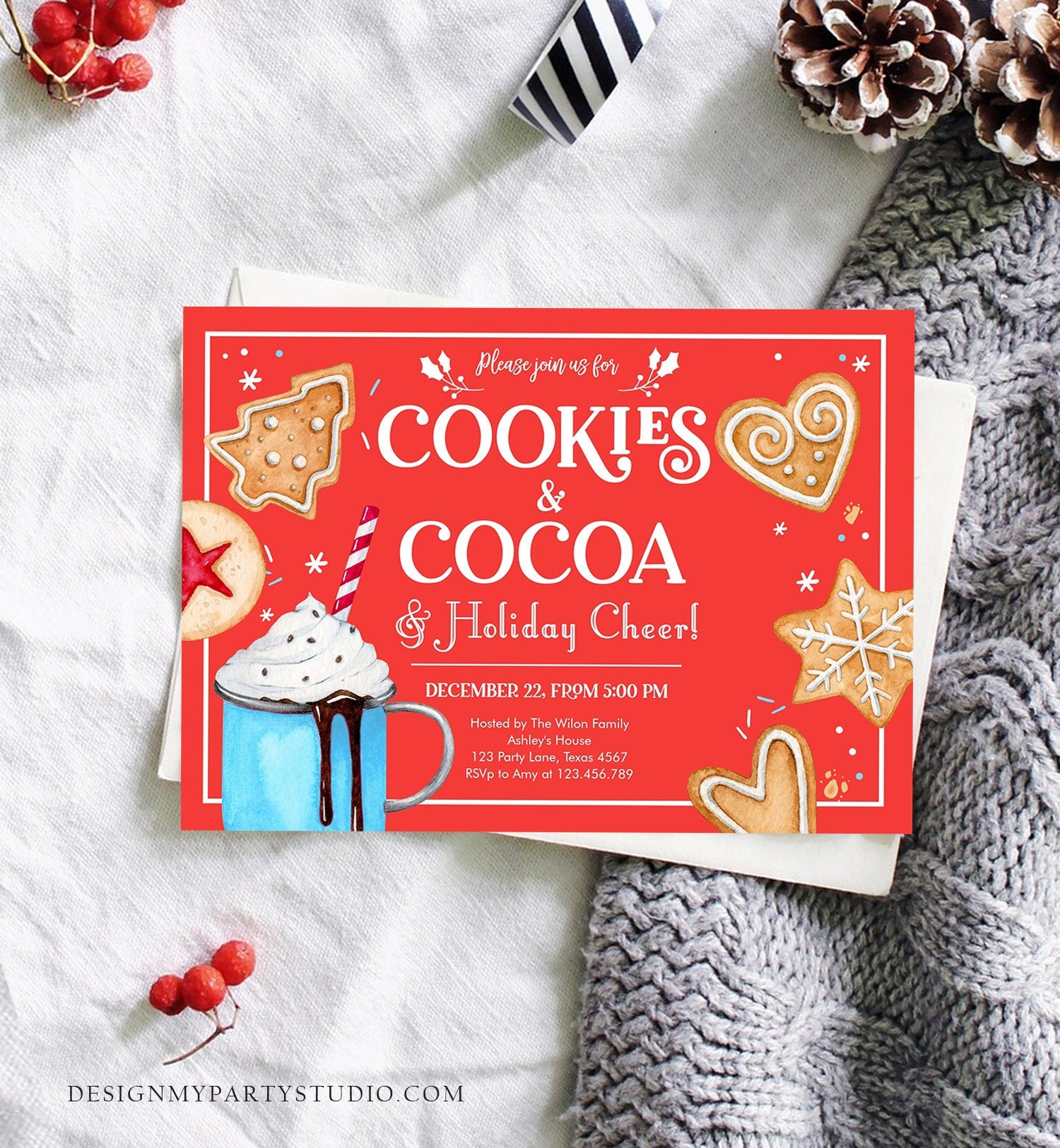 Editable Cookies and Cocoa Invitation Hot Cocoa Party Invite Hot Chocolate Holiday Cookie Exchange Download Printable Template Corjl 0360