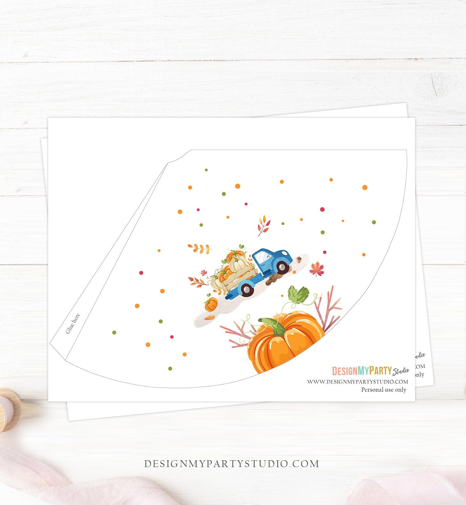 Printable Party Hats Pumpkin Truck Birthday Party Pumpkin Birthday Decor Fall Birthday Blue Orange Boy Decoration DIY PRINTABLE Digital 0153