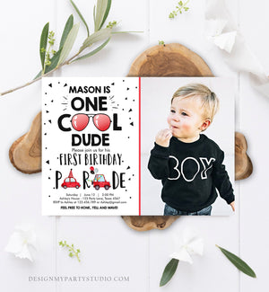 Editable Drive By Birthday Parade Invitation 1st Birthday One Cool Dude Invite Honk Wave Car Boy First Instant Download Digital Corjl 0136