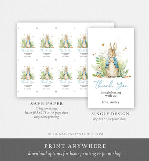 Editable Peter Rabbit Baby Shower Favor Tags Bunny Thank you Tags Gender Neutral Labels Watercolor Printable Download Corjl Template 0351