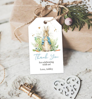 Editable Peter Rabbit Baby Shower Favor Tags Bunny Thank you Tags Gender Neutral Labels Watercolor Printable Download Corjl Template 0351