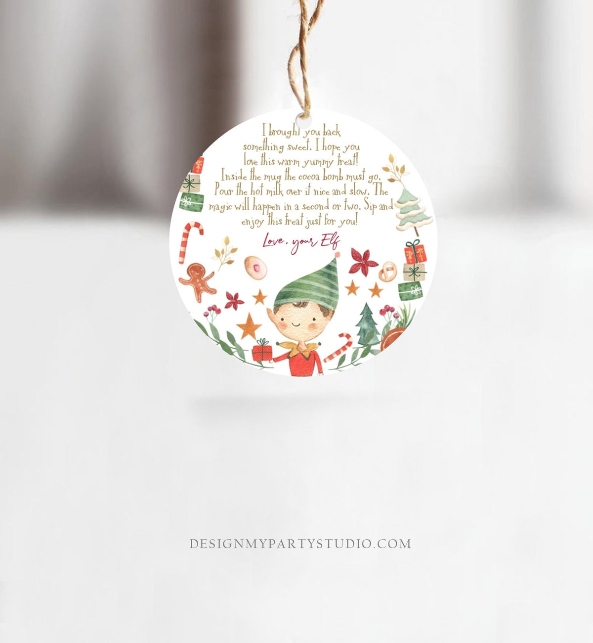 Editable Elf Hot Chocolate Bomb Tags Bomb Instructions Cocoa Favor Tags Elf Party Christmas Elf Visit Elf Birthday Digital PRINTABLE 0358