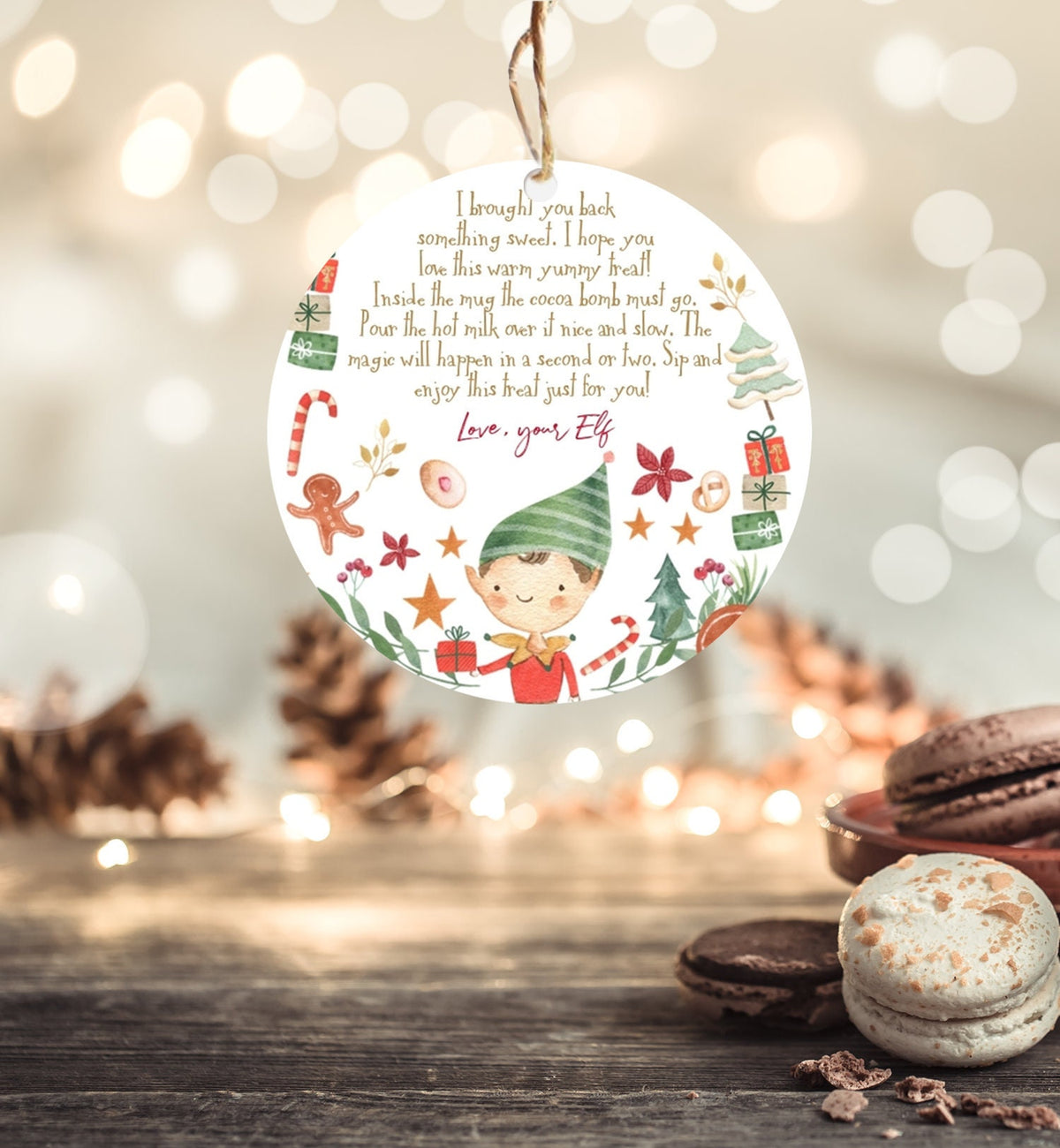 Editable Elf Hot Chocolate Bomb Tags Bomb Instructions Cocoa Favor Tags Elf Party Christmas Elf Visit Elf Birthday Digital PRINTABLE 0358