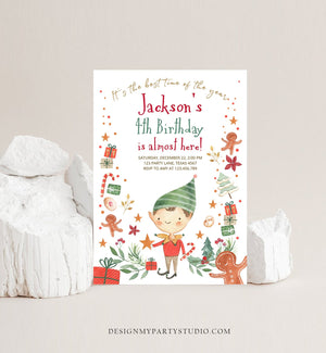 Editable Christmas Birthday Party Invitation Elf Birthday Invite Winter Best Time of The Year Boy Elf Party Printable Template DIY 0358