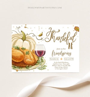 Editable Friendsgiving Invitation Rustic Turkey Thanksgiving Potluck Invite Thankful AF Friends Printable Template Corjl 0361