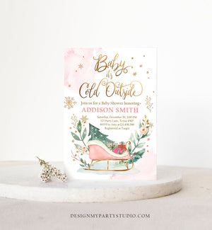 Editable Baby Its Cold Outside Winter Baby Shower Invitation It's Cold Outside Gender Neutral Pink Girl Template Instant Download Corjl 0353
