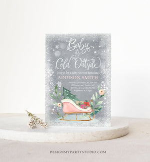 Editable Baby Its Cold Outside Winter Baby Shower Invitation It's Cold Outside Gender Neutral Pink Girl Template Instant Download Corjl 0353